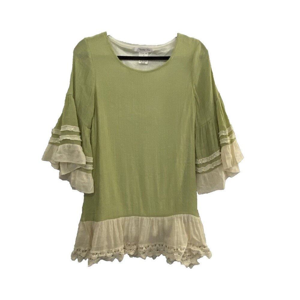 PAISLEY VINE Women Flare Sleeves Tunic Sz S Green Cottagecore Boho Casual 3-21